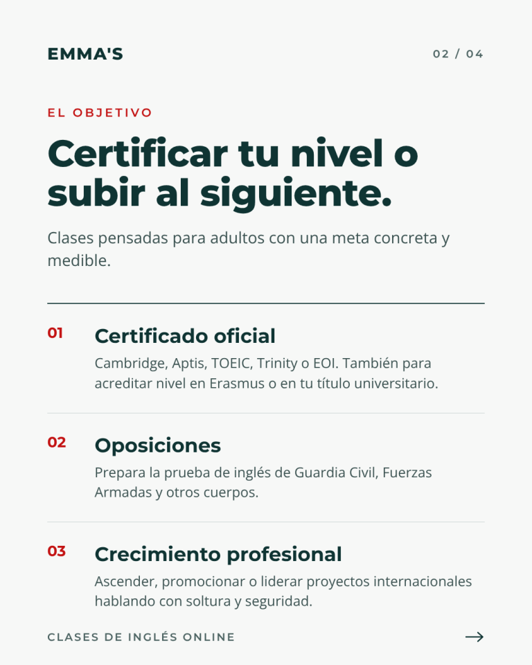 Objetivos de las clases de inglés online para adultos, certificación, oposiciones y trabajo