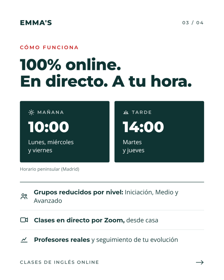 Grupos y horarios de las clases de inglés online para adultos